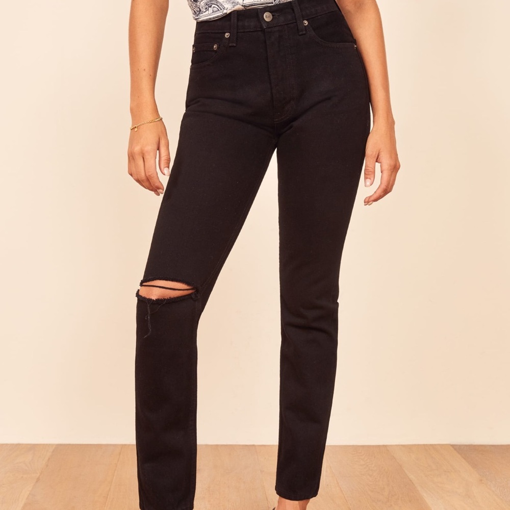 Reformation Julia high rise cigarette ripped black jeans